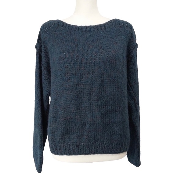Givenchy Blue Black Boatneck Ribbed Neckline Open Knit Long Sleeve Sweat… - Picture 1 of 11